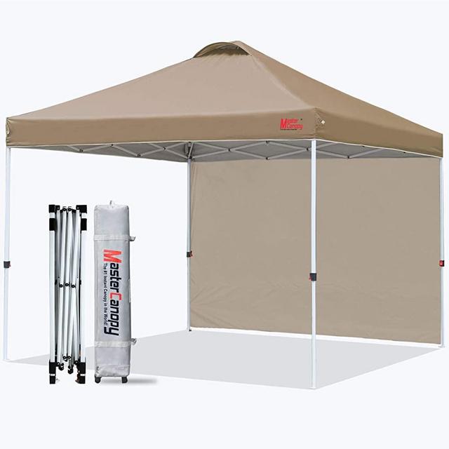 MASTERCANOPY Pop Up Canopy Tent Instant Shelter Beach Canopy with 1 Sidewall (10'x10',Khaki)
