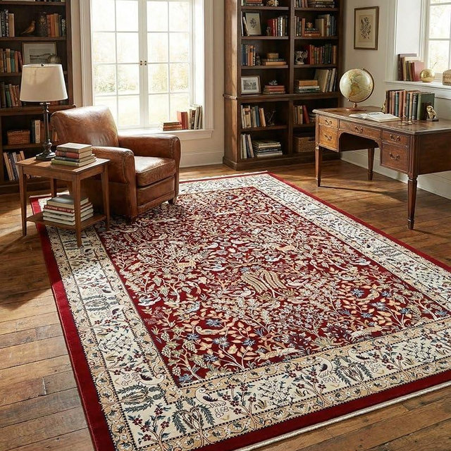 Rugs.com Rabia Collection Rug – 10' x 13' Burgundy Low Rug Perfect for Living Rooms, Large Dining Rooms, Open Floorplans