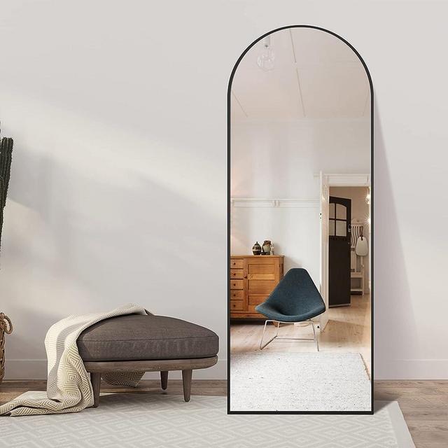 TRAHOME Wall Mirror Full Length with Standing, Black Arched Mirror,60''x20'', Large Floor Mirror with Aluminum Alloy Frame for Door Bedroom Bathroom Living Room (60x20-Black)