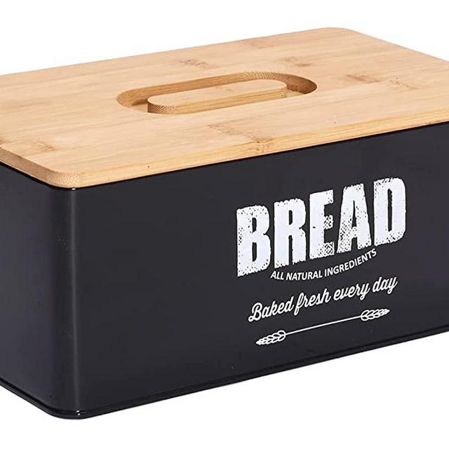 High Capacity Modern Bread Box with Eco Bamboo Cutting Board Lid, Bread Storage for Kitchen Countertop
