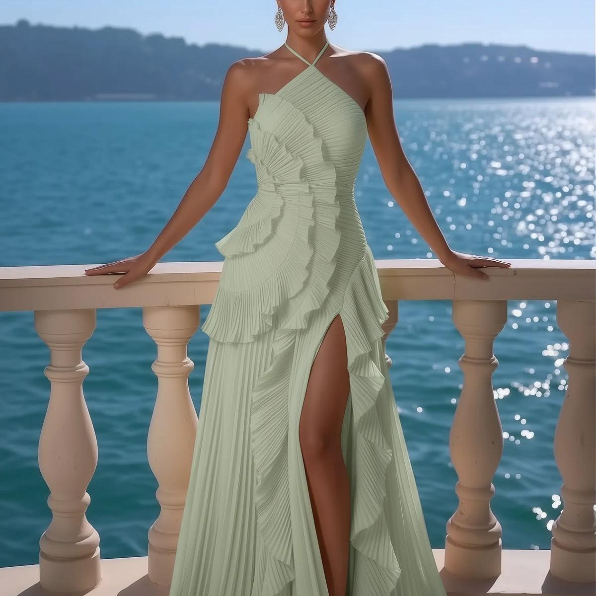 Women: Floor length gowns or cocktail dresses, with colors sage green and baby pink are encouraged.