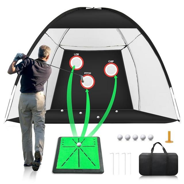 Golf Net, 10x7FT Golf Hitting Net with Golf Swing Mat, Golf Practice Net for Backyard Driving, Chipping, Indoor/Outdoor Golf Chipping Net with Targets, Present for Golf Lovers