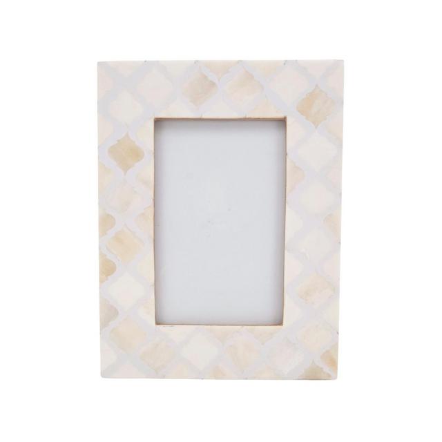 Saro Lifestyle Moroccan Tile Bone Photo Frame, 5"x7", Off-White