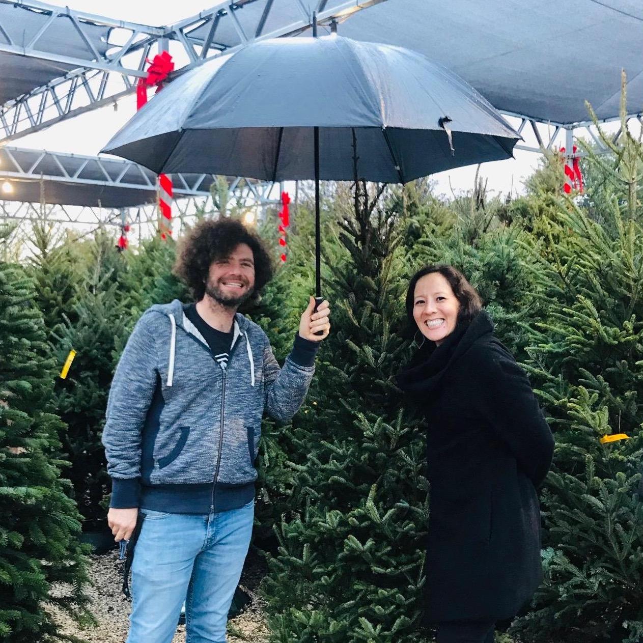 Christmas tree shopping in the rain—it's not exactly a winter wonderland in these parts.