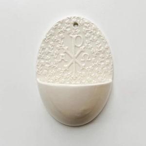 Ceramic Floral Chi Rho Holy Water Font - 7"