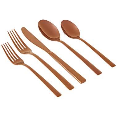 Cambridge Silversmiths 20 Piece Cortney Stainless Steel Flatware Silverware Set (Service for 4), Copper Mirror