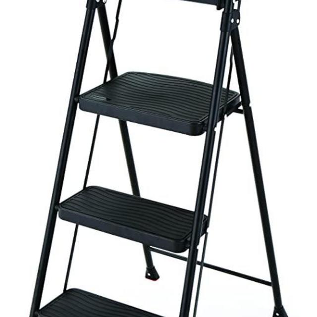 Rubbermaid RMS-3T 3-Step Steel Step Stool with Project Tray, 225-pound Capacity,Black