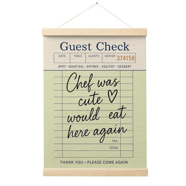Evcprz Chef Was Cute Would Eat Here Again Wall Art Poster Hanger Frame, Trendy Retro Guest Check Hanging Canvas Prints Wall Art Decor for Home Kitchen Dining Room Restaurant, 12x16 Inch