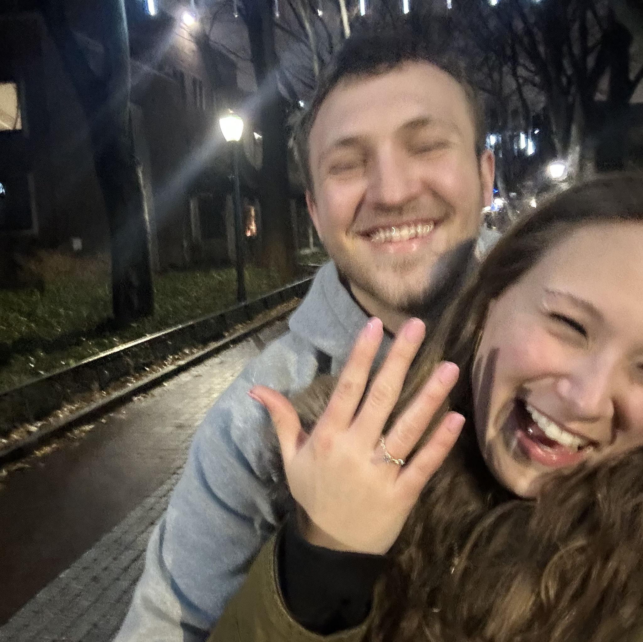 Our midnight walk through our college campus right after Jesse proposed at midnight on New Year's