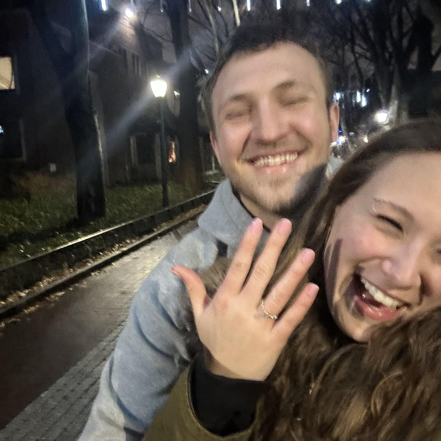 Our midnight walk through our college campus right after Jesse proposed at midnight on New Year's