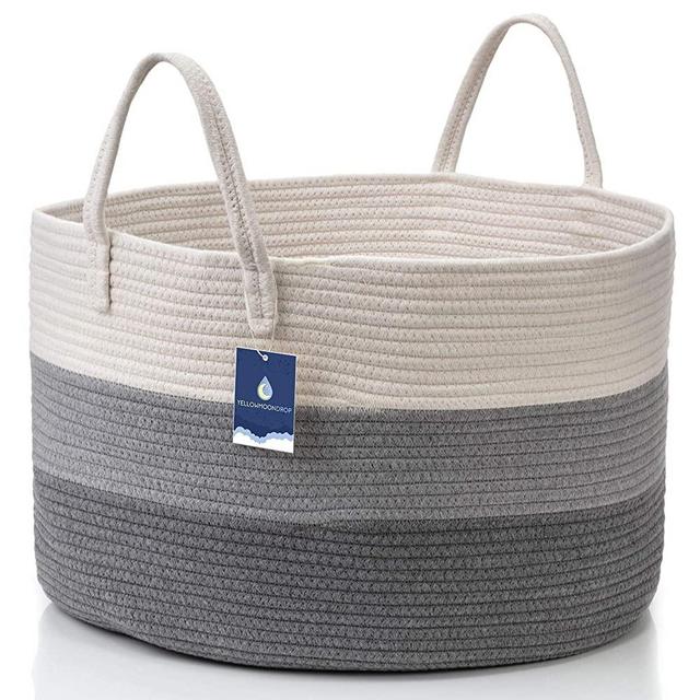 YELLOWMOONDROP XXL Woven Blanket Basket with Handles 20"X 20"X 13", Living Room Extra Large Basket, Cotton Rope Basket, Stuffed Animals Toy Basket, Pets & Kids Storage Basket, Nursery Basket