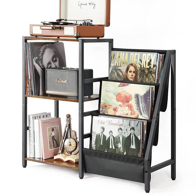 Record Player Stand, Turntable Stand with 3-Tier Vinyl Record Storage, Record Player Table Holds Up to 200 Albums, End Table for Vinyl Records, Vinyl Record Holder Cabinet for Living Room Bedroom