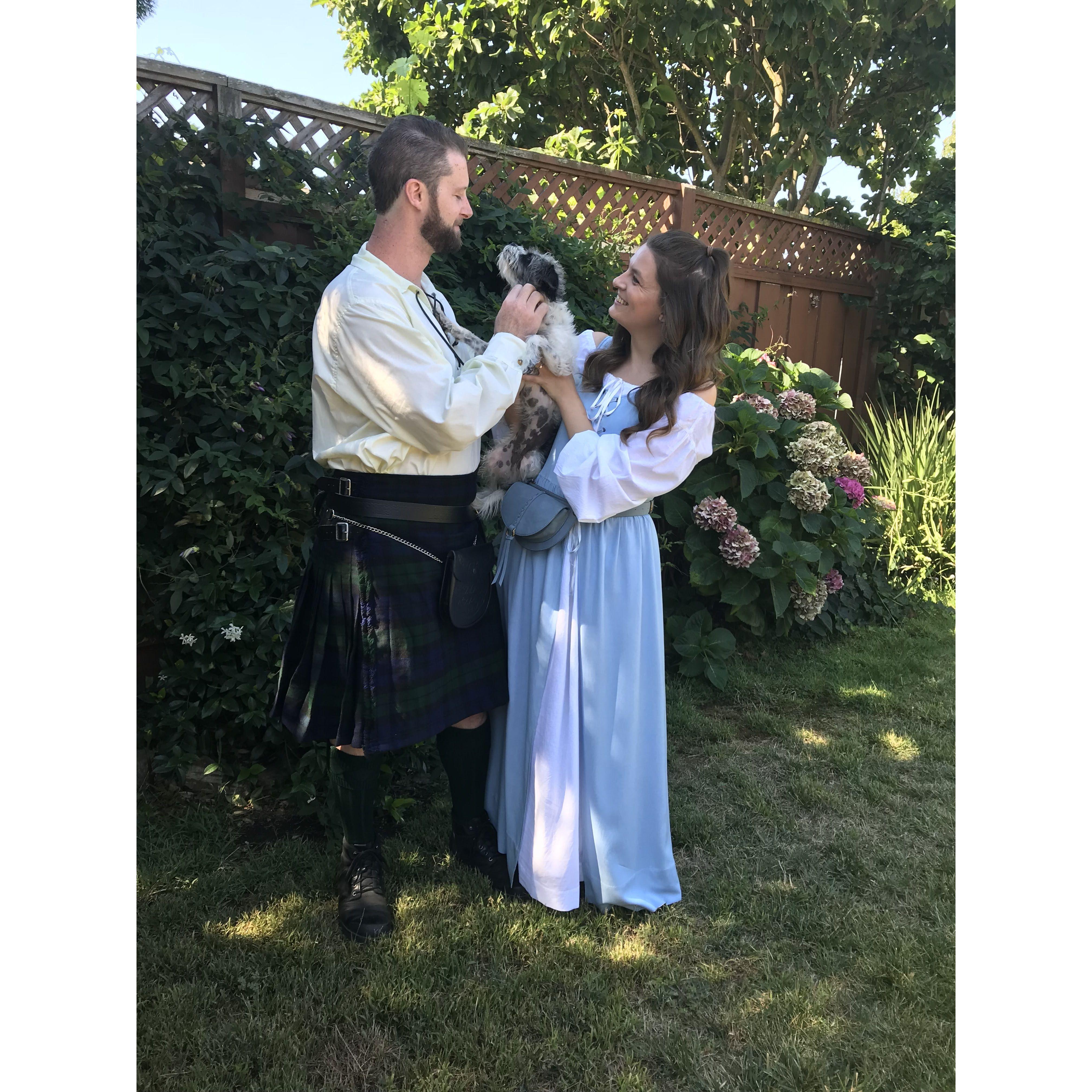 Besides a shared love of costumes, one of the first things Becca loved about Brian was how much her dog, Regan, loved him.