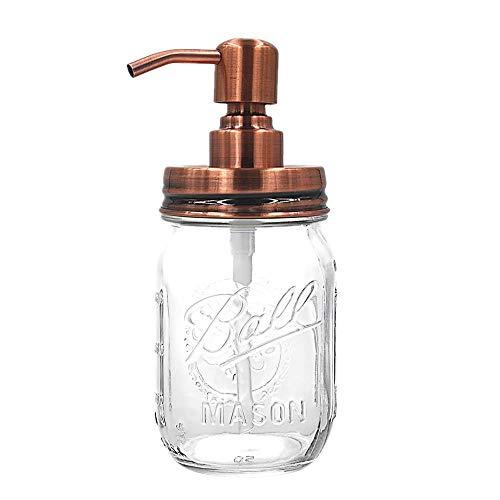 Mason Jar Soap Dispenser, Copper Rust Proof Stainless Steel Lotion Dispenser with 16 Ounce Regular Mouth Mason Jar, Bathroom Accessories