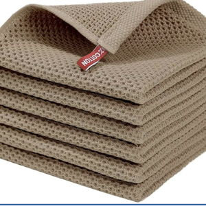 Homaxy 100% Cotton Waffle Weave Kitchen Dish Cloths, Ultra Soft Absorbent Quick Drying Dish Towels, 12 x 12 Inches, 6-Pack, Tan