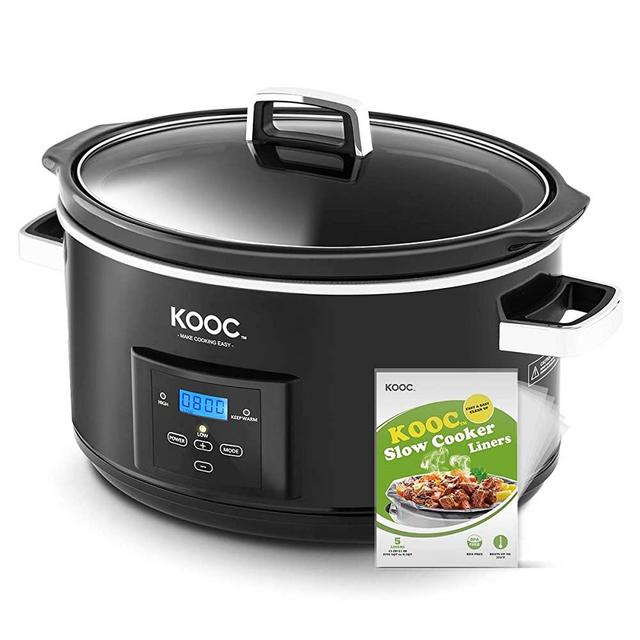 [NEW LAUNCH] KOOC 8.5-Quart Programmable Slow Cooker, Larger than 8 Quart, More Practical than 10 Quart, with Digital Countdown Timer, Free Liners Included for Easy Clean-up, Upgraded crock pot, Adjustable Temp, Nutrient Loss Reduction, Black, Oval…