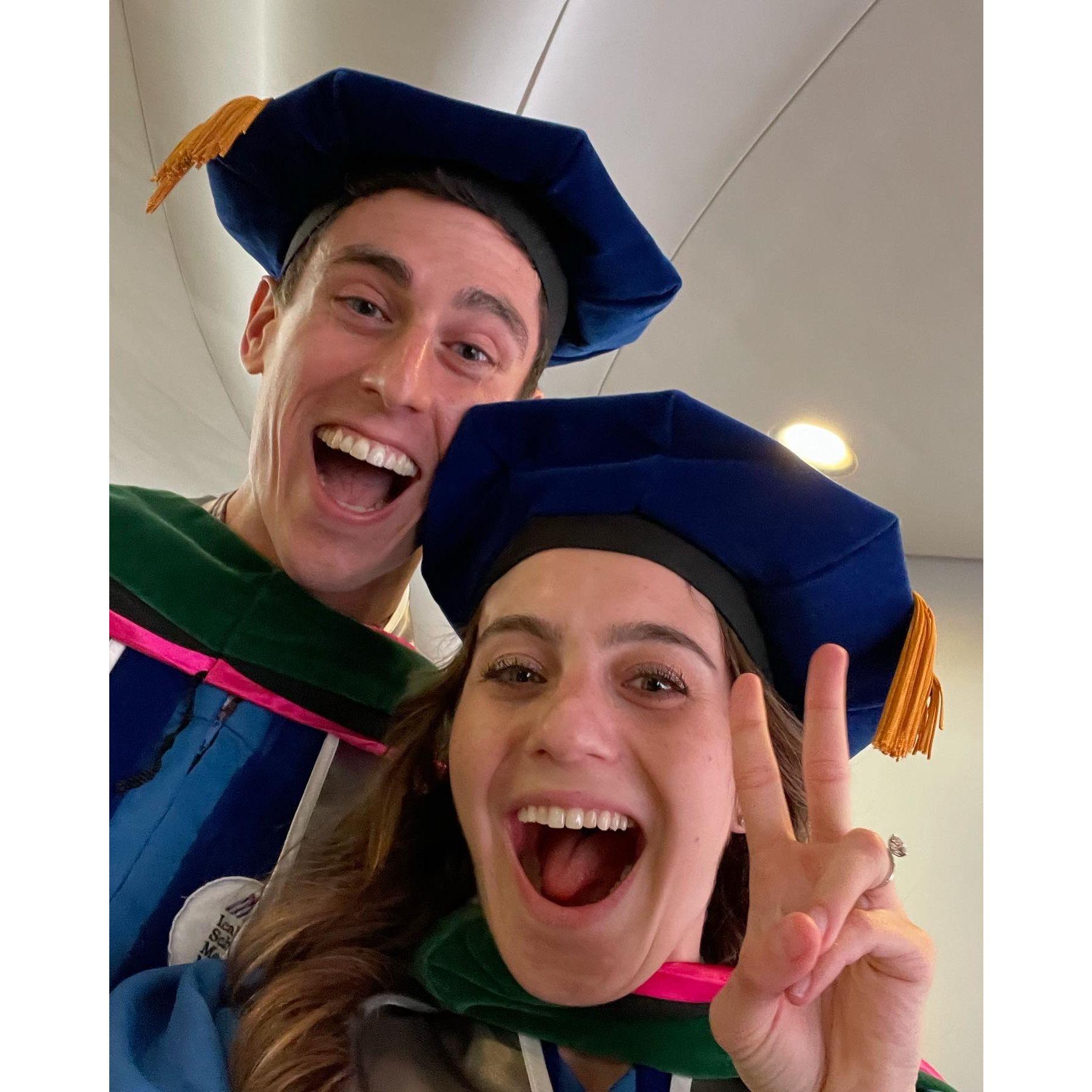 We leaned into our silly regalia right before we received our medical school diplomas