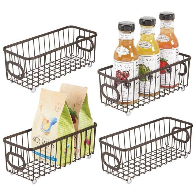 mDesign Metal Farmhouse Kitchen Pantry Food Storage Organizer Basket Bin - Wire Grid Design - for Cabinets, Cupboards, Shelves, Countertops, Closets, Bedroom, Bathroom - Small, 4 Pack - Bronze