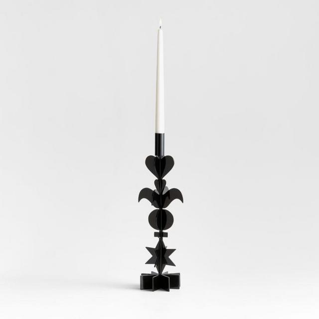 Picado Medium Black Metal Taper Candle Holder 15" by Lucia Eames