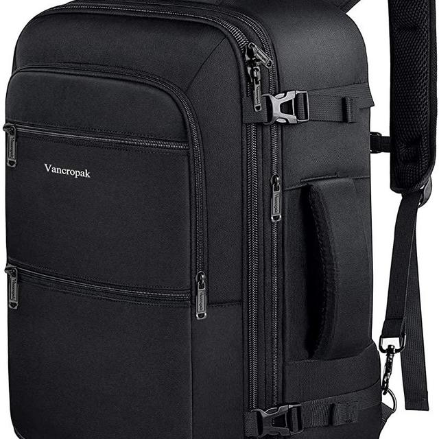 Travel Backpack, 40L Flight Approved Carry On Backpack for Men & Women, Vancropak Expandable Large Luggage Backpack Daypack Water Resistant Lightweight Business Weekender Bag, Black