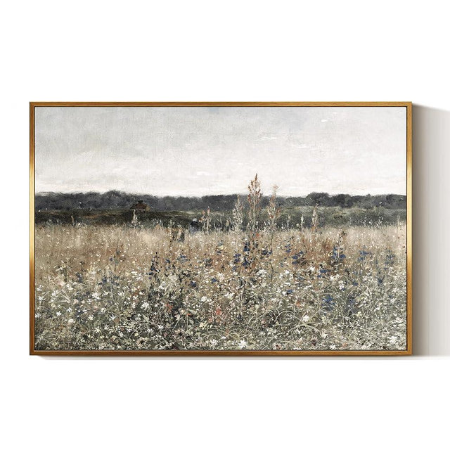 InSimSea Golden Framed Vintage Canvas Wall Art Wildflower Field 16x24In, Rustic Meadow with Flowers Vintage Floral Landscape Art Print, Modern Country Farmhouse Bedroom Bathroom Botanical Wall Decor