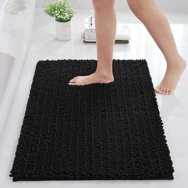 Arotive Luxury Chenille Bathroom Rug Mat, Extra Soft Thick Absorbent Shaggy Bath Rugs, Non-Slip Machine Wash Dry Plush Bath Mats for Bathroom, Shower, and Tub (17''x24'', Black)