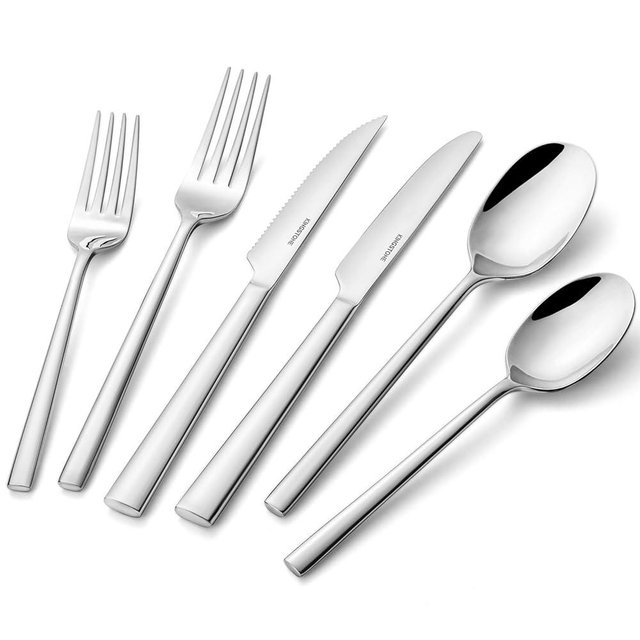 KINGSTONE Silverware Set with Steak Knives, 24-Piece Forged Flatware Set Cutlery Set Premium Stainless Steel, Service for 4, for Kitchen, Home, Wedding, Party, Mirror Polished and Dishwasher Safe