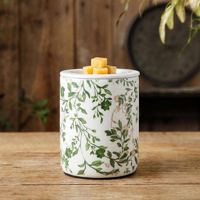 Candeldo Wax Melt Warmer with Timer: Vintage Wax Melter for Scented Candle Electric Farmhouse Burner with 2 Light Bulbs Green Chinoiserie Home Decor Birthday Gift for Women