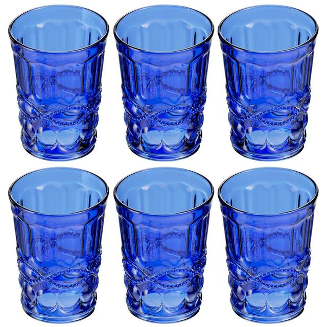 Elle Decor Glass Tumblers Set of 6 Glass Design, 8.5-Ounce Water Drinking Glasses, Blue