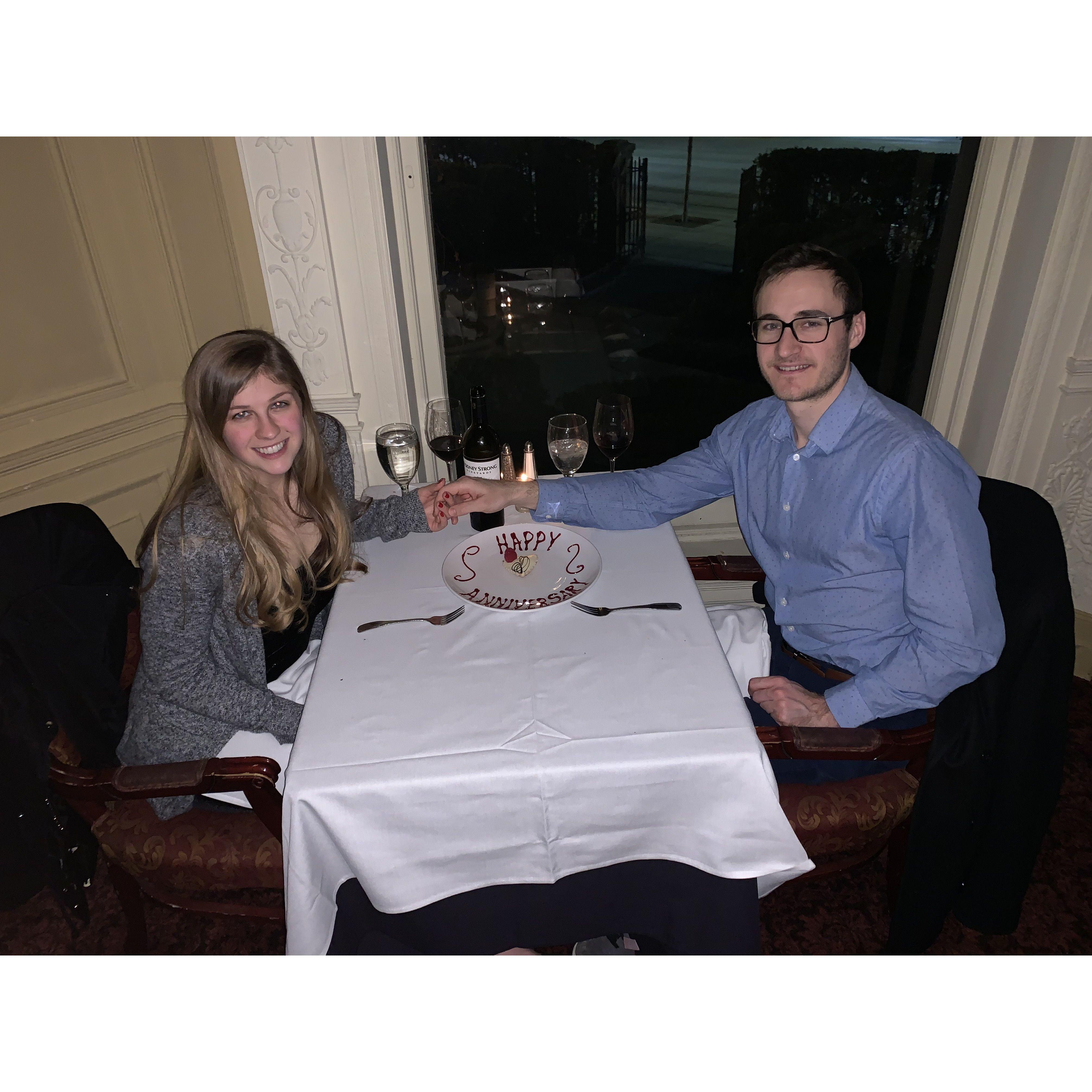 Celebrating our 1-year dating anniversary at the Whitney in Detroit.