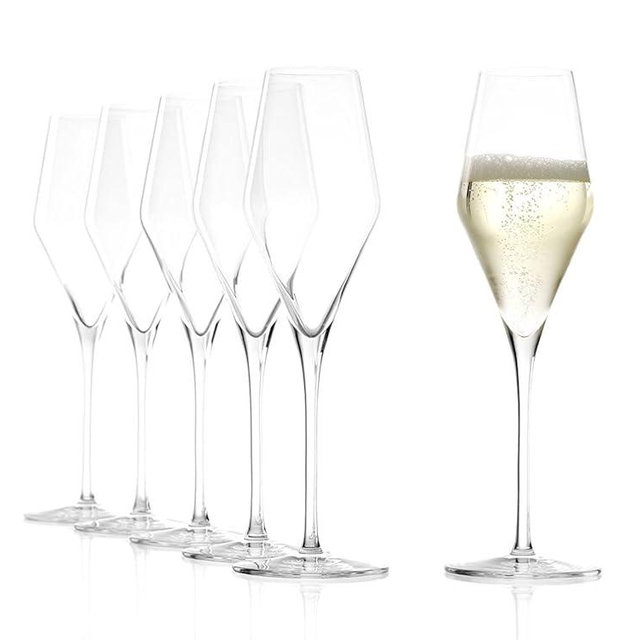 Stölzle Lausitz Champagne Glasses Quatrophil Set of 6, 9 3/4 oz – Champagne Flutes for Sparkling Wine & Prosecco – Crystal Glasses Made in Germany – Dishwasher & Shock Resistant