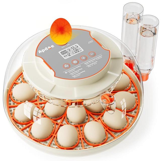 18 Egg Incubator, Humidity and Hatch Day Display, Adjustable Turning Time, Egg Candler, 2 Size Egg Trays, Automatic External Water Bottle Refill, Air Vent, Hatching Chicken Quail Duck Turkey Goose