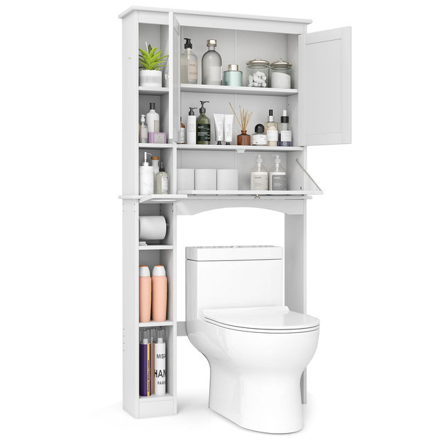 Costway Over the Toilet Storage Cabinet Bathroom Storage Organizer with Toilet Paper Holder