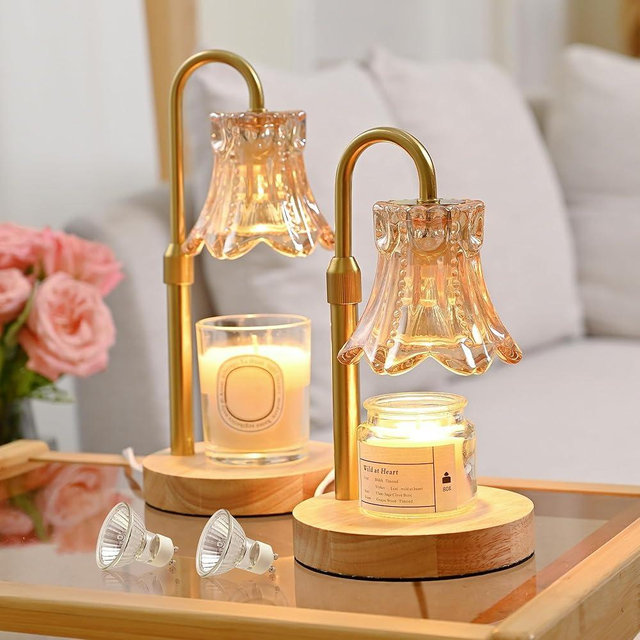 JACKYLED Candle Warmer Lamps 2-Pack, Height Adjustable Fragrance Candle Warming Lamps with 4 Bulbs 35W, 2H/4H/8H Timer and 4-Level Dimmer, Wax Warmer Heater Lamp for Home Decor, Housewarming Gift