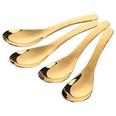 High Stainless Steel Soup Spoon, Bisda Table Spoon, Asian Rice Spoon Set of 4 (Gold)
