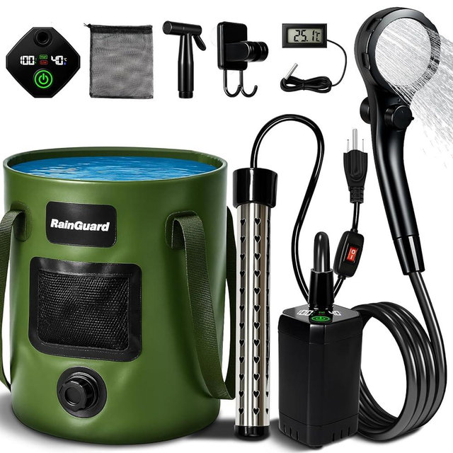 Portable Camping Shower, 6000mAh Rechargeable Shower Pump, Large Capacity Foldable Bucket, 6' 7" Filtered Shower Head, Summer Beach, Outdoor Camp Showering, Hiking, Pet Bath, RV Car Wash, Water Plant