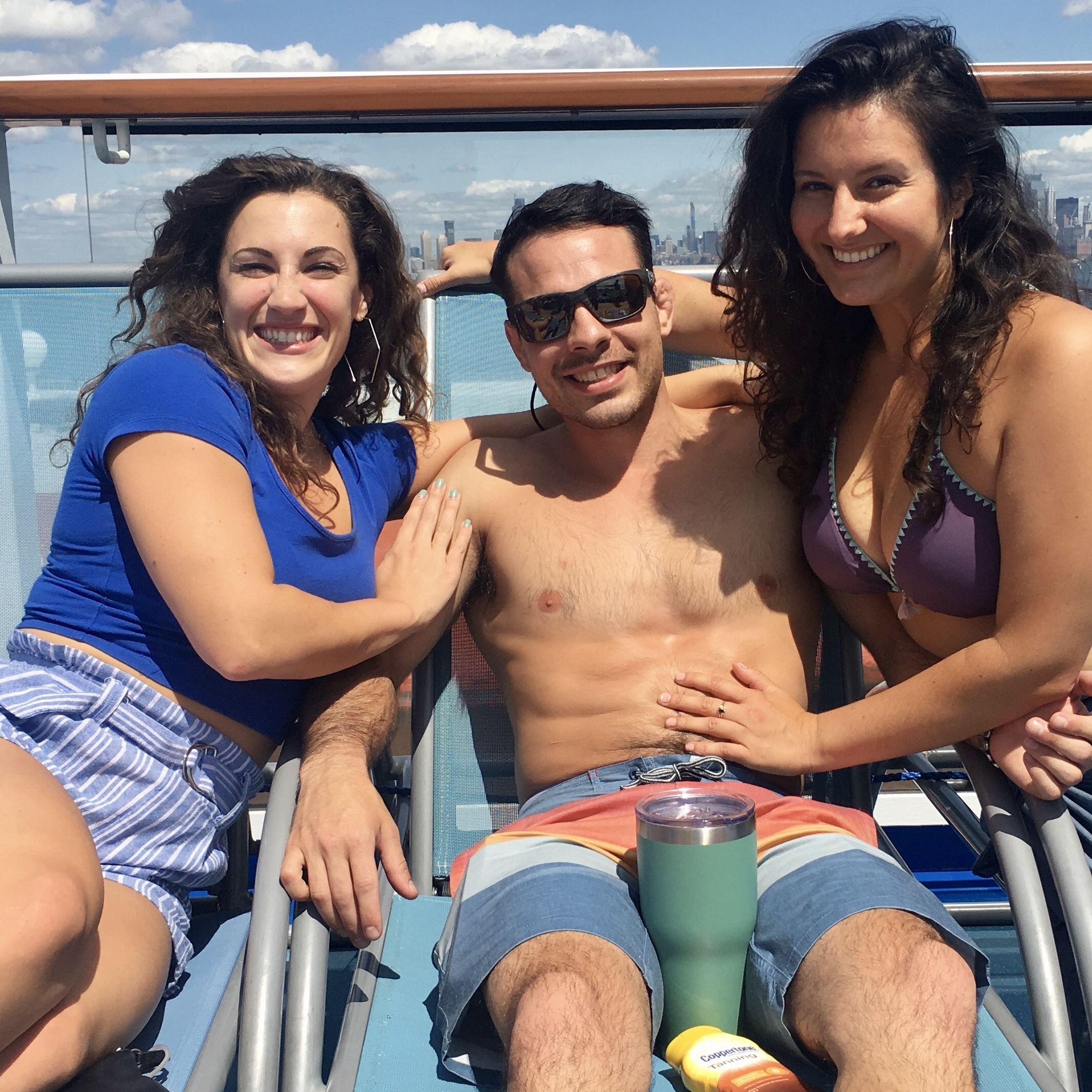 Kat and Joe visiting Kat's MOH, Eileen, on a cruise she was performing on!
