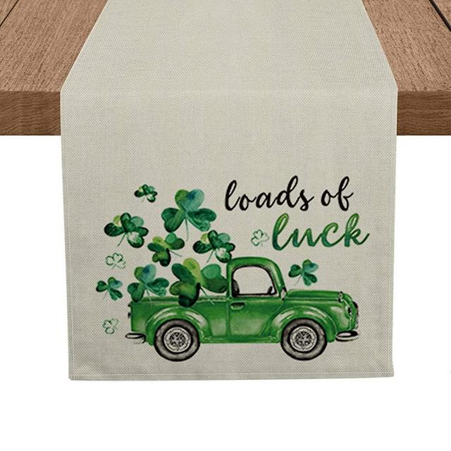 Artoid Mode Loads of Luck Truck Table Runner, Seasonal St. Patrick's Day Clover Shamrock Holiday Kitchen Dining Table Runner for Home Party Decor 13 x 72 Inch
