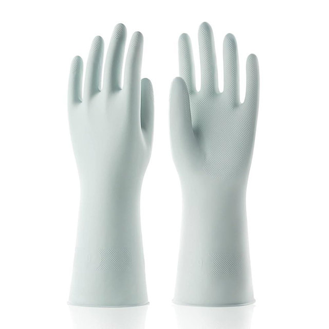 COOLJOB Small Reusable Rubber Dishwashing Cleaning Gloves for Kitchen Bathroom, Non-Slip Grippy Long Dish Washing Gloves with Flocked Cotton Liner, Flexible Durable & Waterproof, Mint Green, 1 Pair