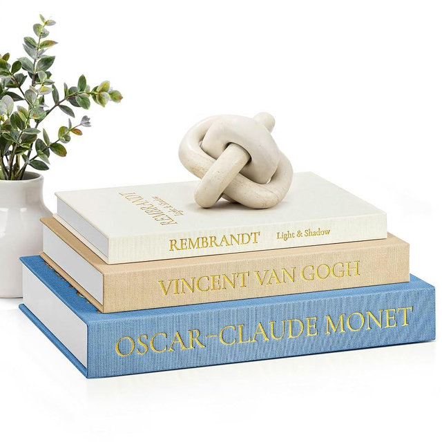 JARLINK Aesthetic Decorative Books, Set of 3 Linen Faux Books for Coffee Table, Bookshelf or Mantle Decor, Stylish Book Storage Boxes for Home Decor, Photo Organization, and Keepsake Storage, Blue