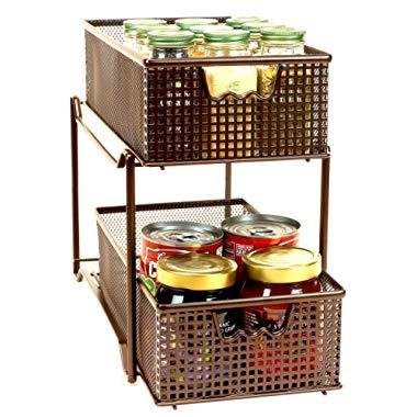DecoBros Two Tier Mesh Sliding Cabinet Basket Organizer Drawer, Bronze
