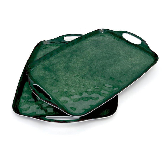 TP Serving Tray with Handles, Large Rectangle Melamine Serving Platter Set of 2, Retro Green
