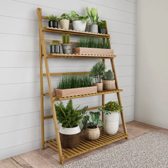 Nature Spring 4-Tier Freestanding Indoor/Outdoor Bamboo Ladder Plant Stand and Storage Shelf - 31.5" x 16.75", Brown