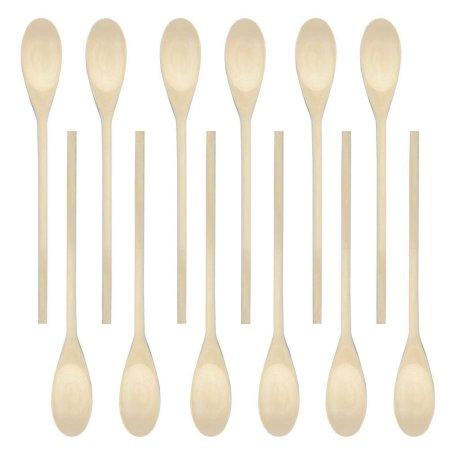 18-Inch Long Handle Wooden Cooking Mixing Spoon, Birch Wood - Set of 12, USA, Brand Update International