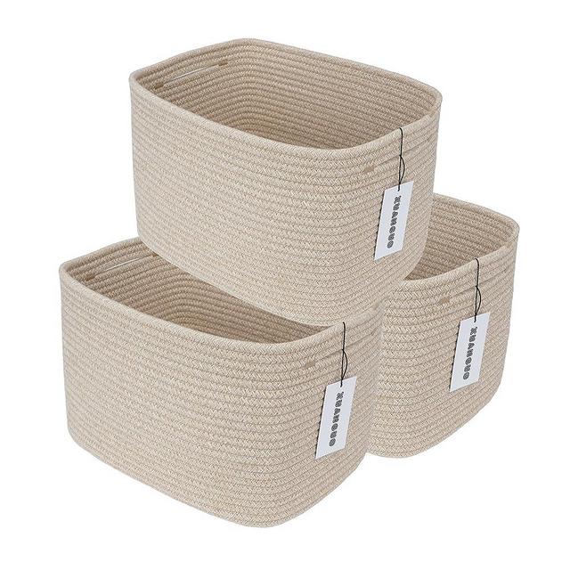 XUANGUO Rope storage Basket Bins Woven Basket for Organizing Shelves Rectangle Decorative Baskets For storage Clothes Toys Books Towels Square Wicker Nursery basket organizer 3 pack Oatmeal