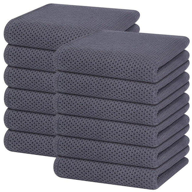 Homaxy 100% Cotton Waffle Weave Kitchen Dish Towels, Ultra Soft Absorbent Quick Drying Cleaning Towel, 13 x 28 Inches, 12-Pack, Dark Grey