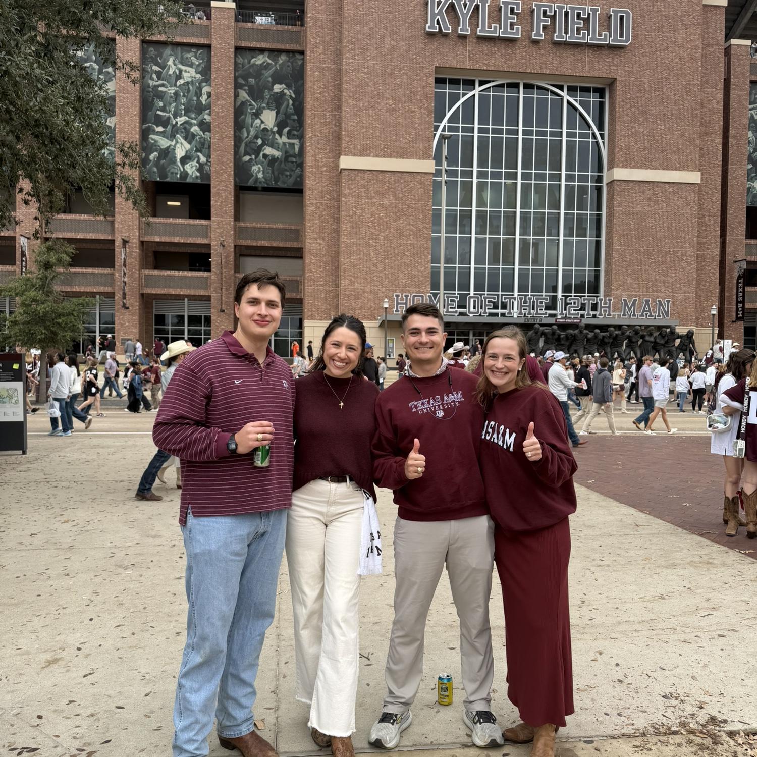 Marc and Christina go to the Aggie playoff game in College Station with friends for Marc’s birthday! They were engaged for just a week when this was taken.
