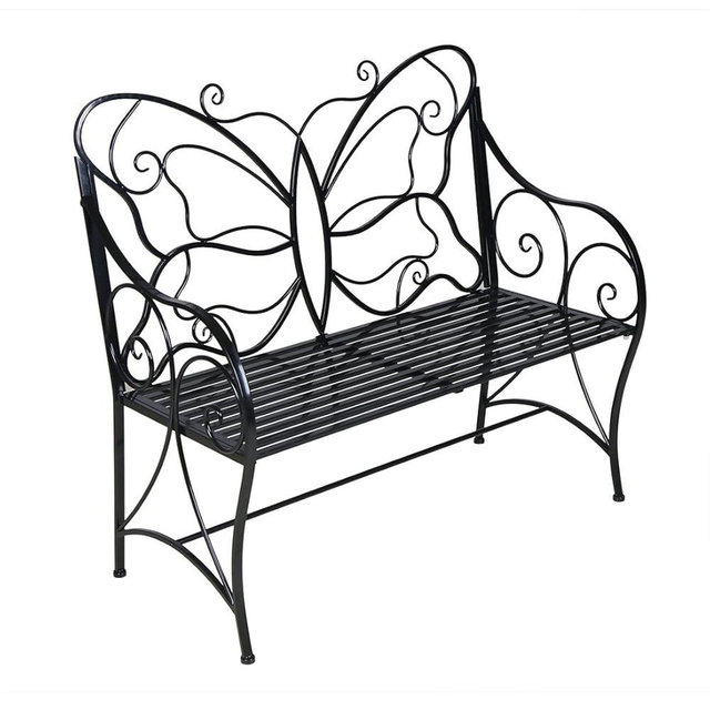 BestValue Go Outdoor Garden Metal Leisure Butterfly Bench Black