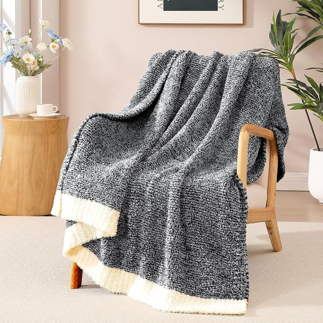 WRENSONGE Throw Blanket Cationic Dyeing Black Soft Cozy Fluffy Warm Hand Made Throw Blankets for Couch, Sofa, Chair, Bed, Camping, Picnic, Travel Lightweight Bed Blanket - 50"x60"