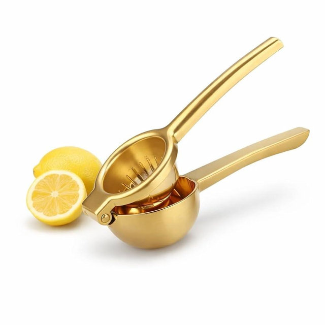 Gold Lemon Squeezer 304 Stainless Steel Manual Heavy Duty Citrus Press for Limes & Lemons, Ergonomic PVD Handle With Matching Bottle Opener, Kitchen Gift Set